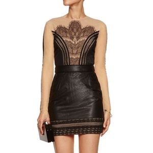 Self-portrait leather and mesh mini dress